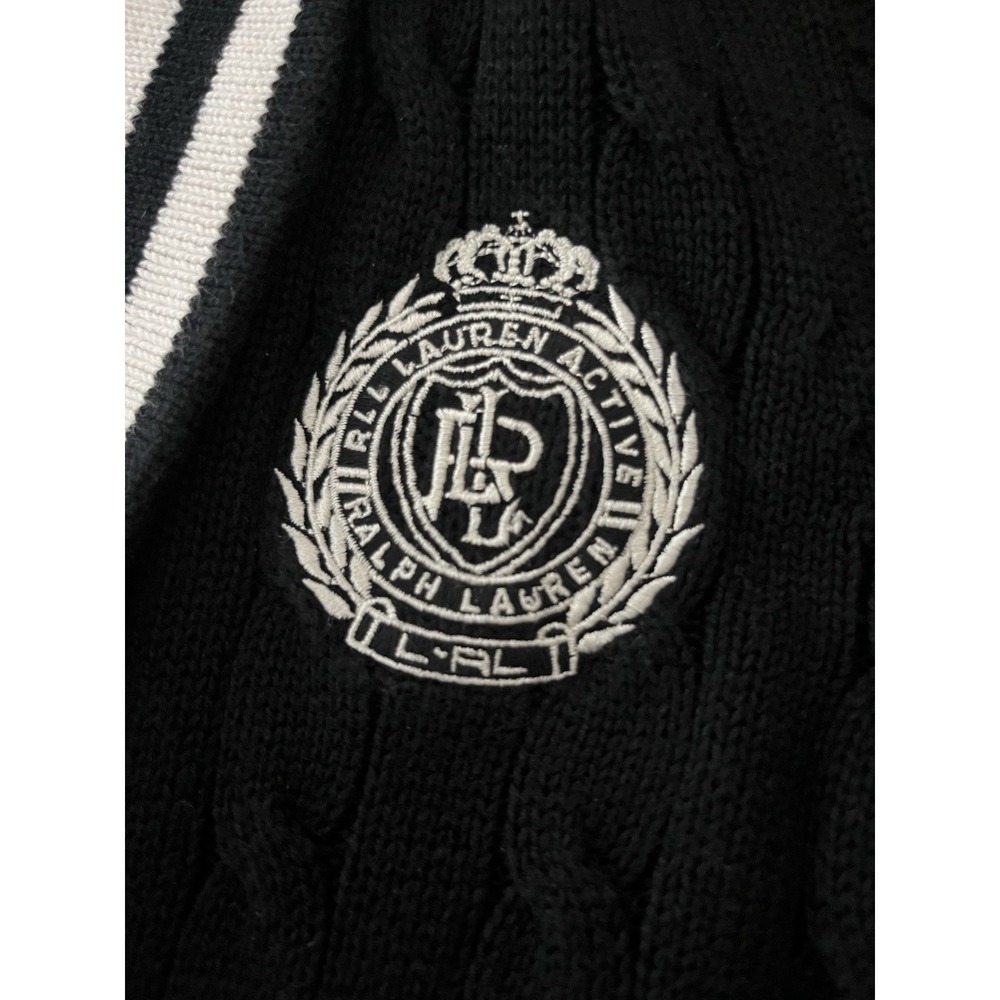 Lauren Ralph Lauren Active Cardigan Blk Varsity Cable Knit Shawl Collar Size XS - Picture 5 of 14